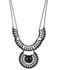 Dark shadows. An elaborate frontal design lends intrigue to this necklace from Haskell. Faceted black-colored crystals stand out. Crafted in black tone mixed metal. Approximate length: 17 inches + 3-inch extender. Approximate drop: 2-3/4 inches. Dark shadows. An elaborate frontal design lends intrigue to this necklace from Haskell. Faceted black-colored crystals stand out. Crafted in black tone mixed metal. Approximate length: 17 inches + 3-inch extender. Approximate drop: 2-3/4 inches.