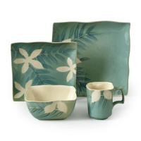 Gibson Spring Grove 16-Piece Square Reactive Glaze Stoneware Dinnerware Set, Teal Green Gibson Spring Grove 16-Piece Square Reactive Glaze Stoneware Dinnerware Set, Teal Green