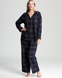 Lauren Ralph Lauren presents a feminine take on the classic notch collar pajama set with a pretty plaid pattern. Lauren Ralph Lauren presents a feminine take on the classic notch collar pajama set with a pretty plaid pattern.