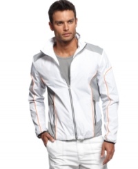 Add some sporty style to your summer look with this zip up windbreaker from INC International Concepts. Add some sporty style to your summer look with this zip up windbreaker from INC International Concepts.
