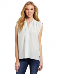 Rebecca Taylor Women's Sleeveless Henley, Sky, 4 Rebecca Taylor Women's Sleeveless Henley, Sky, 4