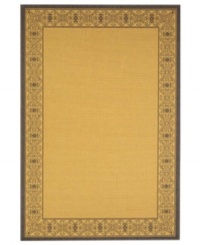 Borrowing from the beautiful tradition of courtyard styling in warm-weather locales, Safavieh's Courtyard collection has a distinctly Mediterranean feel. A special sisal weave allows for a superior clarity of detail, while enhanced polypropylene makes these rugs thankfully low-maintenance and durable. This textured rug features a warm, sandy interior framed by a delicately woven, geometric border. Perfect for indoor or outdoor spaces. (Clearance) Borrowing from the beautiful tradition of courtyard styling in warm-weather locales, Safavieh's Courtyard collection has a distinctly Mediterranean feel. A special sisal weave allows for a superior clarity of detail, while enhanced polypropylene makes these rugs thankfully low-maintenance and durable. This textured rug features a warm, sandy interior framed by a delicately woven, geometric border. Perfect for indoor or outdoor spaces. (Clearance)