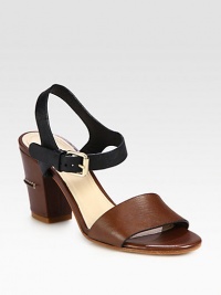 Two-tone seasonal staple in rich Italian leather with a powerful heel and adjustable ankle strap. Self-covered heel, 3 (75mm)Leather upperAdjustable ankle strapLeather lining and solePadded insoleMade in Italy Two-tone seasonal staple in rich Italian leather with a powerful heel and adjustable ankle strap. Self-covered heel, 3 (75mm)Leather upperAdjustable ankle strapLeather lining and solePadded insoleMade in Italy