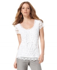 This petite top from INC features a beautiful lace overlay that easily adds a shot of romance to any ensemble! This petite top from INC features a beautiful lace overlay that easily adds a shot of romance to any ensemble!