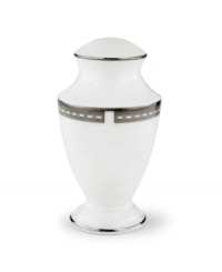 Metropolitan sensibility and modern design combine in Lenox's understated white bone china collection of dinnerware and dishes. Platinum gild along the edge is enhanced by a clean, platinum geometric pattern reminiscent of architectural details Metropolitan sensibility and modern design combine in Lenox's understated white bone china collection of dinnerware and dishes. Platinum gild along the edge is enhanced by a clean, platinum geometric pattern reminiscent of architectural details
