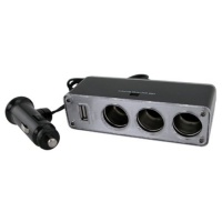 Three-Way Car Cigarette Lighter Socket Splitter w/ USB Port Three-Way Car Cigarette Lighter Socket Splitter w/ USB Port