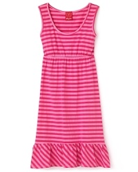 Perfect as a cover-up or paired with leggings, the ministripe dress keeps it simple with an empire waistline and ruffled hem. Perfect as a cover-up or paired with leggings, the ministripe dress keeps it simple with an empire waistline and ruffled hem.