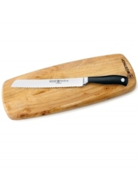The best way to break bread. A staple for every table, this bread board & knife set adds an easy, sophisticated touch to dinner parties and family gatherings. The rich wood grain of the cutting board and professional promise of the knife are an unstoppable force in your prep time. The best way to break bread. A staple for every table, this bread board & knife set adds an easy, sophisticated touch to dinner parties and family gatherings. The rich wood grain of the cutting board and professional promise of the knife are an unstoppable force in your prep time.