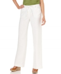 These breezy petite linen pants from JM Collection instantly infuse your look with casual chicness. Pair them with a cotton tee and cardigan for total ease! (Clearance) These breezy petite linen pants from JM Collection instantly infuse your look with casual chicness. Pair them with a cotton tee and cardigan for total ease! (Clearance)