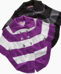 So fun, so stylish. Details like a lay-down collar and double-breasted button front add formal flair to a cute, casual piece. So fun, so stylish. Details like a lay-down collar and double-breasted button front add formal flair to a cute, casual piece.