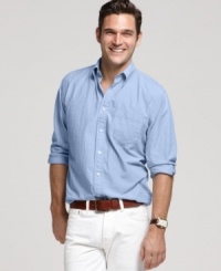 Need to lighten up around the office? You can start by buttoning up in these comfortable, colorful shirts from Tommy Hilfiger. Need to lighten up around the office? You can start by buttoning up in these comfortable, colorful shirts from Tommy Hilfiger.