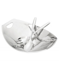 At once graceful and modern, this aluminum salad from Dansk's collection of serveware and serving dishes reflects great taste. Oval bowl features sloping sides with handle cutouts. The rounded serving fork and spoon help you toss and serve greens in style. At once graceful and modern, this aluminum salad from Dansk's collection of serveware and serving dishes reflects great taste. Oval bowl features sloping sides with handle cutouts. The rounded serving fork and spoon help you toss and serve greens in style.