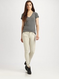 Ankle-grazing skinnies with lots of stretch, roughened by moto-inspired seaming and a hint of swag. THE FITMedium rise, about 8Inseam, about 30THE DETAILSButton closureZip flyFive-pocket styleCotton/polyester/spandexDry cleanMade in USAModel shown is 5'11 (178cm) wearing US size 4. Ankle-grazing skinnies with lots of stretch, roughened by moto-inspired seaming and a hint of swag. THE FITMedium rise, about 8Inseam, about 30THE DETAILSButton closureZip flyFive-pocket styleCotton/polyester/spandexDry cleanMade in USAModel shown is 5'11 (178cm) wearing US size 4.