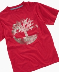 Establish his style roots. Layered or alone, this tee shirt from Timberland is the start of any solid look. Establish his style roots. Layered or alone, this tee shirt from Timberland is the start of any solid look.