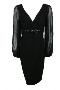 David Meister Womens Chiffon Sleeve Cocktail Beaded Dress David Meister Womens Chiffon Sleeve Cocktail Beaded Dress
