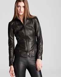 A supple Burberry London leather jacket is the lightweight layer to take you into fall in elevated style. Cinched at the waist to flatter your figure, this luxe piece is a gorgeous investment you'll wear season after season. A supple Burberry London leather jacket is the lightweight layer to take you into fall in elevated style. Cinched at the waist to flatter your figure, this luxe piece is a gorgeous investment you'll wear season after season.
