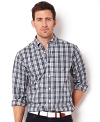 This long sleeve checkered Nautica shirt is wrinkle resistant to keep you smooth all day.