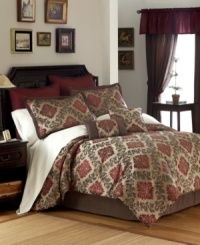 Rich earth tones are the focal point of this comprehensive Marrakesh Market comforter set. Features an artisanal flourish pattern reminiscent of traditional Moroccan designs and an expansive set of components for a decidedly grand ambiance in the bedroom. Rich earth tones are the focal point of this comprehensive Marrakesh Market comforter set. Features an artisanal flourish pattern reminiscent of traditional Moroccan designs and an expansive set of components for a decidedly grand ambiance in the bedroom.