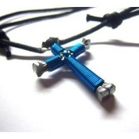 Peacock Blue Horseshoe Nail Cross Necklace Peacock Blue Horseshoe Nail Cross Necklace