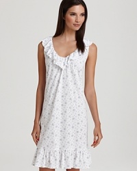 With sweet ruffled trim, Lauren Ralph Lauren's sleeveless shirt gown is quaint in a soft floral print. With sweet ruffled trim, Lauren Ralph Lauren's sleeveless shirt gown is quaint in a soft floral print.