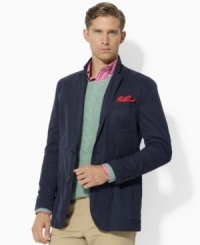 A classic sport coat is crafted from lightweight cotton chino and accented with patch pockets for a stylish wear-everywhere staple. A classic sport coat is crafted from lightweight cotton chino and accented with patch pockets for a stylish wear-everywhere staple.