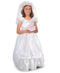 Here comes the bride, all dressed in our very special wedding set! The gorgeous satin dress and veil are trimmed in pink roses, a pretty match to the flowery bridal bouquet. It will have young romantics planning the perfect ceremony, over and over again! Here comes the bride, all dressed in our very special wedding set! The gorgeous satin dress and veil are trimmed in pink roses, a pretty match to the flowery bridal bouquet. It will have young romantics planning the perfect ceremony, over and over again!