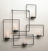 Black Iron Wall Puzzle Sconce Candle Holder W/ 5 Glass Candleholders Black Iron Wall Puzzle Sconce Candle Holder W/ 5 Glass Candleholders