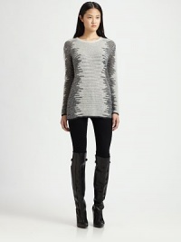 Plush, angora-blend sweater in a contrasting pattern, shot through with sparkling metallic threads. Ribbed roundneckDropped shouldersLong sleevesLonger length hits below the hips36% rayon/24% angora/19% metallic fibers/14% wool/7% nylonDry cleanImportedModel shown is 5'10 (177cm) wearing US size Small. Plush, angora-blend sweater in a contrasting pattern, shot through with sparkling metallic threads. Ribbed roundneckDropped shouldersLong sleevesLonger length hits below the hips36% rayon/24% angora/19% metallic fibers/14% wool/7% nylonDry cleanImportedModel shown is 5'10 (177cm) wearing US size Small.