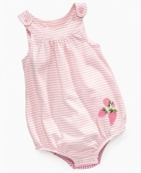 Berry sweet. She'll be everyone's top pick in this darling sunsuit from First Impressions. Berry sweet. She'll be everyone's top pick in this darling sunsuit from First Impressions.