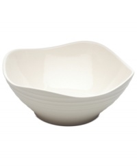 With the look of hand-thrown pottery in hard-wearing stoneware, the Swirl square soup bowl from Mikasa enhances casual meals with fuss-free elegance. A matte finish with glazed accents adds stylish distinction to pure white. With the look of hand-thrown pottery in hard-wearing stoneware, the Swirl square soup bowl from Mikasa enhances casual meals with fuss-free elegance. A matte finish with glazed accents adds stylish distinction to pure white.