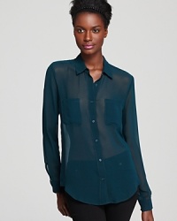 Menswear-inspired style takes on feminine appeal with the sheer texture of this Aqua shirt, rendered in a lush jewel tone for hautest trend. Team with staple LBPs for the office or a pair of skinny jeans for weekends-and don't forget your booties. Menswear-inspired style takes on feminine appeal with the sheer texture of this Aqua shirt, rendered in a lush jewel tone for hautest trend. Team with staple LBPs for the office or a pair of skinny jeans for weekends-and don't forget your booties.