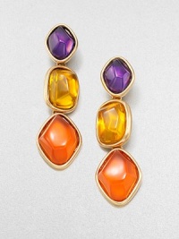 Be bold in this colorful, faceted design in a graduated style. Hand-crafted resinPewter and brassDrop, about 3.25 Clip-on backMade in USA Be bold in this colorful, faceted design in a graduated style. Hand-crafted resinPewter and brassDrop, about 3.25 Clip-on backMade in USA