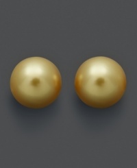 Add a touch of lustrous gold to your lobes. Earrings feature smooth, gold south sea pearls (11-12 mm) set in 14k gold. Approximate diameter: 3/8 inch. Add a touch of lustrous gold to your lobes. Earrings feature smooth, gold south sea pearls (11-12 mm) set in 14k gold. Approximate diameter: 3/8 inch.