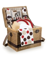 Go out to eat with the jam-packed Yellowstone Moka picnic basket. Handcrafted in dark rattan with faux leather details and a durable fabric interior, this summer-perfect essential includes complete service for two – just add food! Go out to eat with the jam-packed Yellowstone Moka picnic basket. Handcrafted in dark rattan with faux leather details and a durable fabric interior, this summer-perfect essential includes complete service for two – just add food!