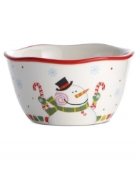 A treat in itself. The whimsical Sweet Twist bowl from Oneida features a snowman swirling with festive holiday color and clutching sugary treats. A treat in itself. The whimsical Sweet Twist bowl from Oneida features a snowman swirling with festive holiday color and clutching sugary treats.
