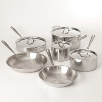 The perfect foundation for stocking your kitchen, this 10-piece set provides you with every day cooking essentials: 10 and 12 fry pans, 2 and 3-qt. sauce pans with lids, 3-qt. sauté pan with lid and 8-qt. lidded stock pot. Favored by chefs and cooking enthusiasts, All-Clad's stainless steel cookware boasts a starburst finish that provides superior stick resistance. The perfect foundation for stocking your kitchen, this 10-piece set provides you with every day cooking essentials: 10 and 12 fry pans, 2 and 3-qt. sauce pans with lids, 3-qt. sauté pan with lid and 8-qt. lidded stock pot. Favored by chefs and cooking enthusiasts, All-Clad's stainless steel cookware boasts a starburst finish that provides superior stick resistance.