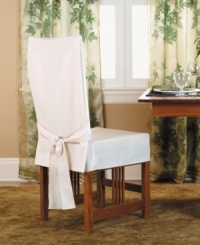 A chic way to bring your dining room décor together in a simple cotton duck. Slipcover fits most armless dining room chairs, up to 42 high. A chic way to bring your dining room décor together in a simple cotton duck. Slipcover fits most armless dining room chairs, up to 42 high.
