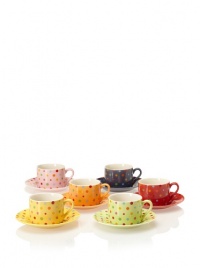 Classic Coffee & Tea Polka Dot Teacups & Saucers, Set of 6 Classic Coffee & Tea Polka Dot Teacups & Saucers, Set of 6