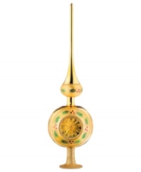 The golden touch! This festive Inge-Glas finial ornament brightens up any Christmas tree. Mouth-blown and hand-painted glass exemplifies superior craftsmanship. The golden touch! This festive Inge-Glas finial ornament brightens up any Christmas tree. Mouth-blown and hand-painted glass exemplifies superior craftsmanship.