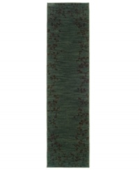 Latticed with vinery in deep maroon tones on a blue-green ground, this elegant transitional rug brings beauty to any room in your home. Cross-woven in resilient nylon for a luxuriously soft feel and long-lasting allure. Latticed with vinery in deep maroon tones on a blue-green ground, this elegant transitional rug brings beauty to any room in your home. Cross-woven in resilient nylon for a luxuriously soft feel and long-lasting allure.