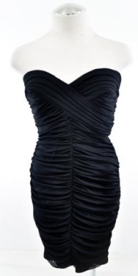 Tadashi Shoji Black Strapless Elegantly Ruched Chiffon Dress Tadashi Shoji Black Strapless Elegantly Ruched Chiffon Dress