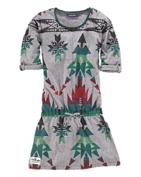 The essential T-shirt dress in cotton jersey is updated in a soft heathered design with a Southwestern-inspired print and drawstring waist. The essential T-shirt dress in cotton jersey is updated in a soft heathered design with a Southwestern-inspired print and drawstring waist.