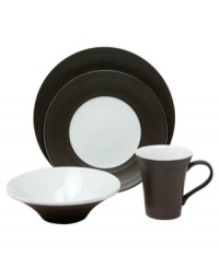 Chef Wolfgang Puck extends good taste to your table with Brasserie dinnerware. Dishwasher and microwave safe, the casual porcelain 4-piece place settings feature an interior glaze and ridged, matte brown edge for easy, modern appeal. Chef Wolfgang Puck extends good taste to your table with Brasserie dinnerware. Dishwasher and microwave safe, the casual porcelain 4-piece place settings feature an interior glaze and ridged, matte brown edge for easy, modern appeal.