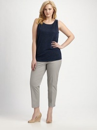 Sleek and cropped, a stretch cotton design with impeccable tailoring and an undeniably fantastic look. Side zipperFront and back dartsSide slit at hemInseam, about 28Rise, about 1296% cotton/4% elastaneDry cleanImported of Italian fabric Sleek and cropped, a stretch cotton design with impeccable tailoring and an undeniably fantastic look. Side zipperFront and back dartsSide slit at hemInseam, about 28Rise, about 1296% cotton/4% elastaneDry cleanImported of Italian fabric
