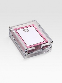 Set of monogrammed notes with fabulous borders add a special, personalized touch to correspondences to others or notes to yourself. Arrives in a Lucite box with a lid for easy storage. A perfect gift for home or the office Set of 100 notes Notes: 3¼W X 4¼H Box: 4W X 5H X 1D Made in USAFOR PERSONALIZATION Select a quantity, then scroll down and click on PERSONALIZE & ADD TO BAG to choose and preview your personalization options. Set of monogrammed notes with fabulous borders add a special, personalized touch to correspondences to others or notes to yourself. Arrives in a Lucite box with a lid for easy storage. A perfect gift for home or the office Set of 100 notes Notes: 3¼W X 4¼H Box: 4W X 5H X 1D Made in USAFOR PERSONALIZATION Select a quantity, then scroll down and click on PERSONALIZE & ADD TO BAG to choose and preview your personalization options.