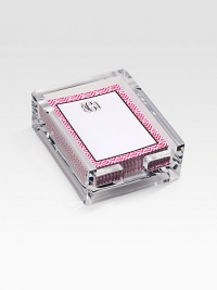 Set of monogrammed notes with fabulous borders add a special, personalized touch to correspondences to others or notes to yourself. Arrives in a Lucite box with a lid for easy storage. A perfect gift for home or the office Set of 100 notes Notes: 3¼W X 4¼H Box: 4W X 5H X 1D Made in USAFOR PERSONALIZATION Select a quantity, then scroll down and click on PERSONALIZE & ADD TO BAG to choose and preview your personalization options. 