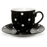 Spode Baking Days Black Teacup and Saucer, Set of 4 Spode Baking Days Black Teacup and Saucer, Set of 4