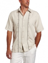 Cubavera Men's Short Sleeve Contrast Piping Embroidery Point Collar Shirt