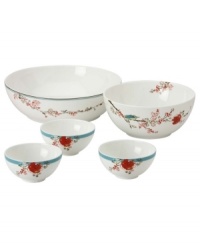 Dish it out in style! This compact, stackable set of bowls is perfect for putting out dips and sauces to colorful sides and salads. Includes one large serving bowl, one medium bowl and three small bowls. Coordinates with the beautiful Chirp dinnerware and dishes collection from Lenox Simply Fine. Dish it out in style! This compact, stackable set of bowls is perfect for putting out dips and sauces to colorful sides and salads. Includes one large serving bowl, one medium bowl and three small bowls. Coordinates with the beautiful Chirp dinnerware and dishes collection from Lenox Simply Fine.