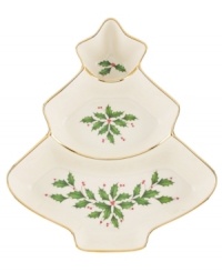 Trim the tree. A perfect host for chips, candies or dips, this divided server is trimmed with gold and a holly motif to match the beloved Lenox Holiday dinnerware collection. Trim the tree. A perfect host for chips, candies or dips, this divided server is trimmed with gold and a holly motif to match the beloved Lenox Holiday dinnerware collection.